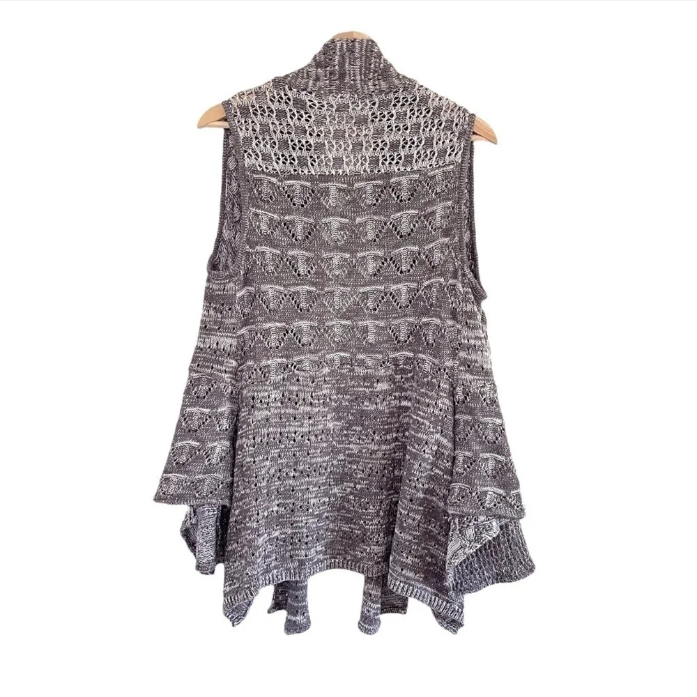 Anthropologie Moth Lavena Pointelle Draped Open Front Cardigan Sweater Vest Grey